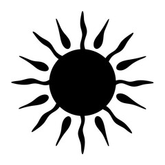 Black sun graphic art radiating energy and representing power and warmth