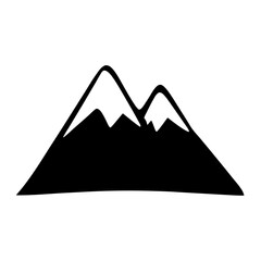 Stylized black mountain range silhouette with snowy peaks on white background
