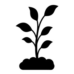 Simple silhouette of a plant growing in soil with fresh new leaves