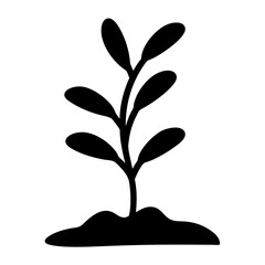 Simple stylized drawing of a seedling growing from the soil, black silhouette