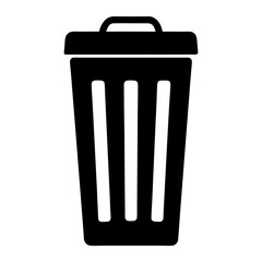 Black and White Minimalist Illustration of a Covered Trash Can Icon