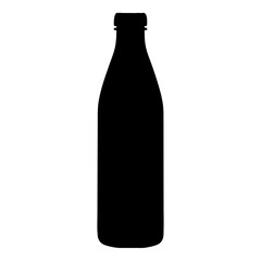 A solid black silhouette of a classic glass milk bottle on white