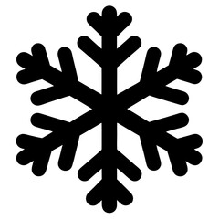 Simple graphic illustration of a black snowflake on a white background