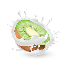 Kiwi yogurt milk isolated on white background