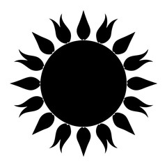 Stylized Black Sun Icon with Petal Like Rays on White Background