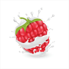 Raspberry yogurt milk isolated on white background