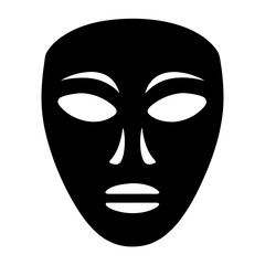 Stylized tribal mask in black, resembling an African or ceremonial piece