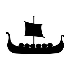 Silhouette of a traditional Norse Viking longship sailing on the open sea