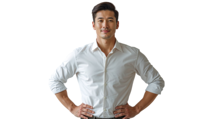 Confident Asian businessman in white shirt