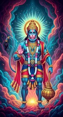 Obraz premium hanuman wallpaper hd 1080p animation 9:16 for mobile phone screen wallpaper | hanuman ji photo hd 4k | hanuman ji wallpaper 4k | hanuman jayanti neon background poster
