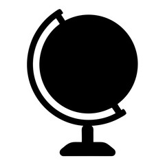 Black and white globe icon representing geography, education, and global themes