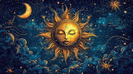 Fototapeta premium Mandala style celestial sun moon illustration high resolution picture