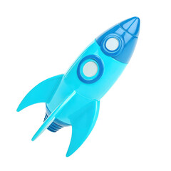 Fototapeta premium Illustration of a blue rocket ship launching upwards on transparent background