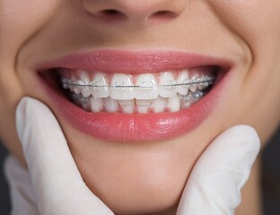 Obraz premium A close-up of the mouth and teeth with braces on.