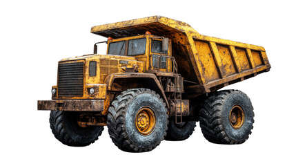 Large yellow dumper truck isolated on transparent background