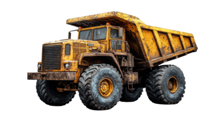 Large yellow dumper truck isolated on transparent background