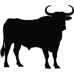 Silhouette of a powerful bull in black and white isolated on a white background