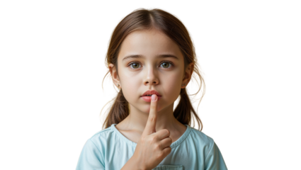 Girl with finger on lips, silence gesture