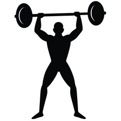 Silhouette of a weightlifter lifting a barbell during a gym exercise training session
