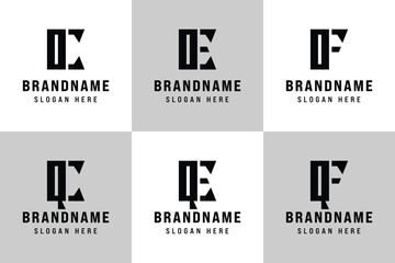Letters OC OE OF QC QE QF Logo Set, for OC CO OE EO OF FO QC CQ QE EQ QF FQ Initials