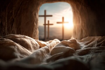 White linen sheet in the tomb of Jesus.