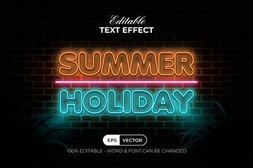 Summer Holiday Neon Text Effect Style. Editable Text Effect.