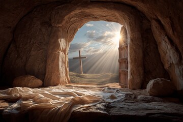 White linen sheet in the tomb of Jesus.