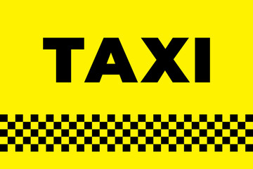 taxi text sign vector art with taxi stand and cab pattern of black yellow blocks