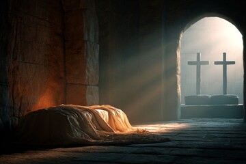 White linen sheet in the tomb of Jesus.