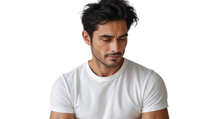 Obraz premium Handsome Man in White T-Shirt - Pensive Portrait