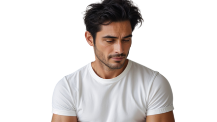 Handsome Man in White T-Shirt - Pensive Portrait