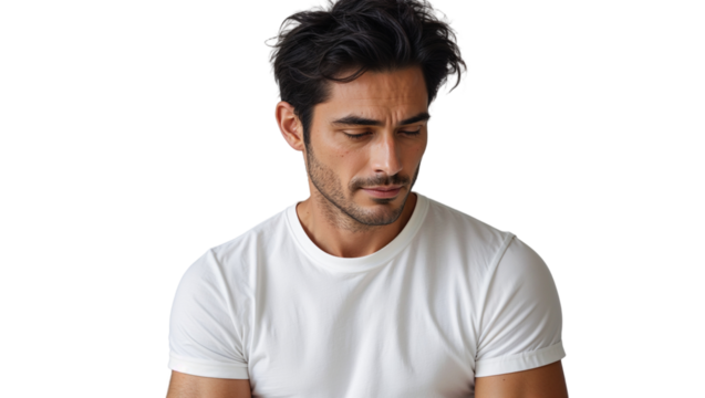 Handsome Man in White T-Shirt - Pensive Portrait