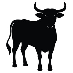 Striking black silhouette illustration of a bull against a clean white background