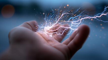 Elektrische Blitze entstehen zwischen zwei geöffneten Händen