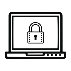 Digital Security Icon: Computer with Lock Symbol