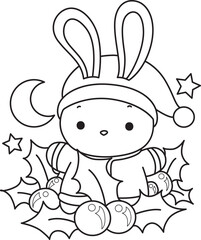 Lineart of Illustration of cute bunny icon.
Outline of Funny rabbit in daily activities elements.