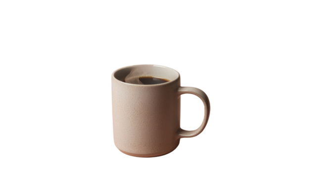 Steaming coffee in pink ceramic mug on transparent background
