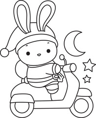 Lineart of Illustration of cute bunny icon.
Outline of Funny rabbit in daily activities elements.
