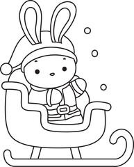 Lineart of Illustration of cute bunny icon.
Outline of Funny rabbit in daily activities elements.