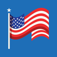 Obraz premium Stylized illustration of the american flag waving with a star on a bright blue background