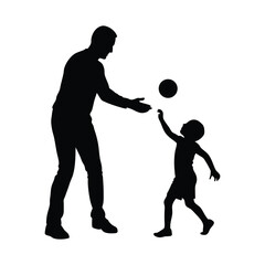  vector silhouette of a dad and son playing with ball on white background