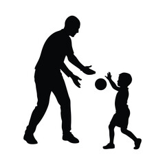  vector silhouette of a dad and son playing with ball on white background