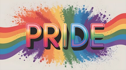 Pride Month text englazed over a rainbow background, Pride Month celebrations, LGBTQ art