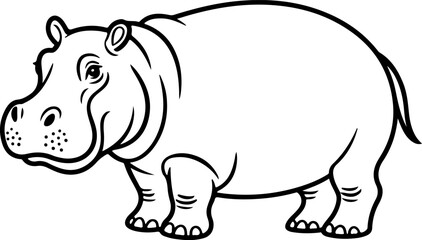 hippopotamus silhouette and line art vector illustration 