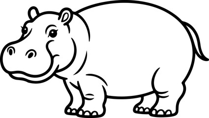 hippopotamus silhouette and line art vector illustration 