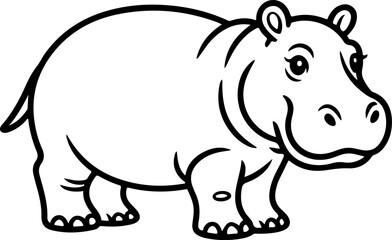 hippopotamus silhouette and line art vector illustration 