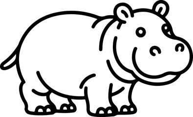 hippopotamus silhouette and line art vector illustration 