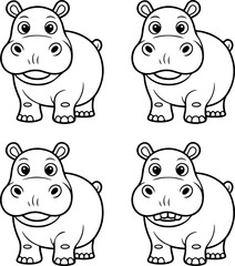 hippopotamus silhouette and line art vector illustration 