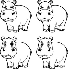 hippopotamus silhouette and line art vector illustration 