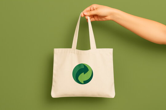 Woman holding a reusable textile shopping bag for eco friendly concept. Zero waste lifestyle and environmental protection idea. International Plastic Bag Free Day - Powered by Adobe